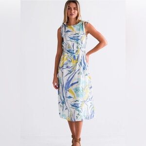 Never A Wallflower Sleeveless Midi Dress with Blue and Yellow Print Size L
